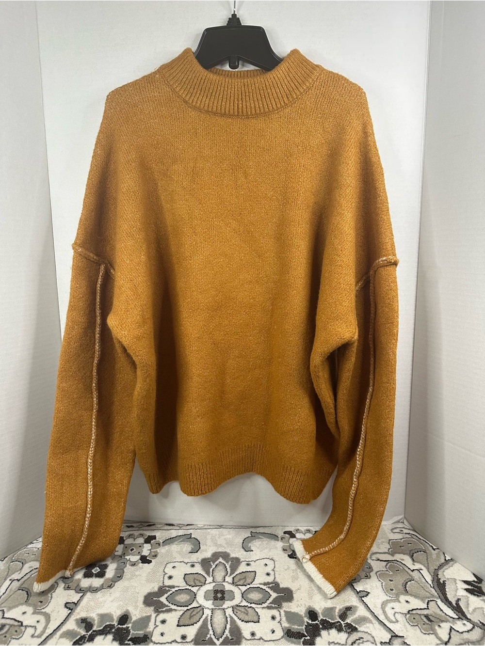 Wonderly Oversized Cowl-Neck Sweater in Mustard Gold, size XL, NWT